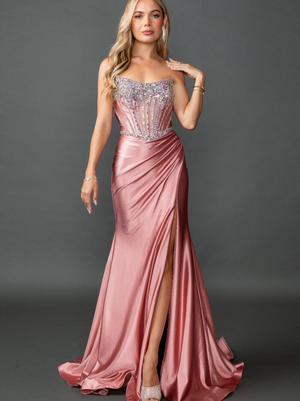 NEW ROSE-GOLD Evening Gown Floor Length Formal Elegant Stunning 4580